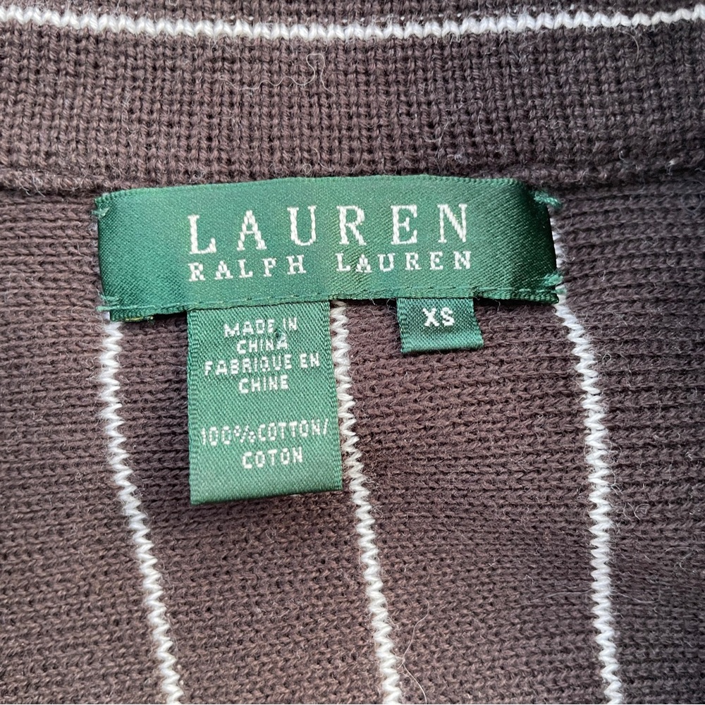 Ralph Lauren Brown Pinstriped 100% Cotton Knit Blazer XS Double Breasted Jacket - Picture 7 of 8